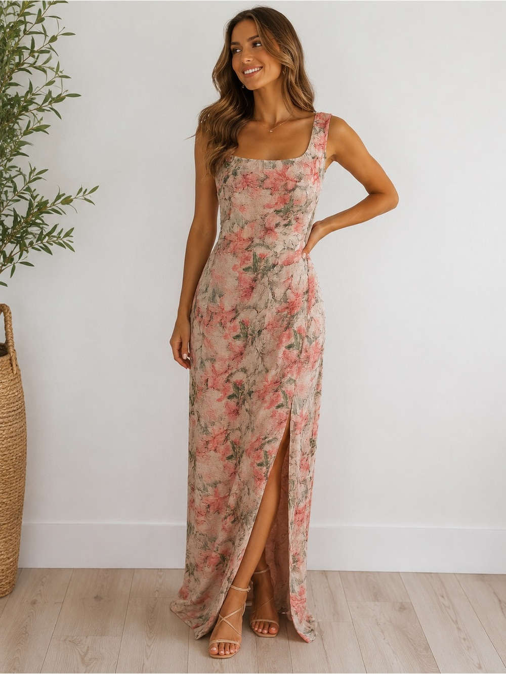 Adrianna Papell Metallic Floral Brocade Column Gown Size 10